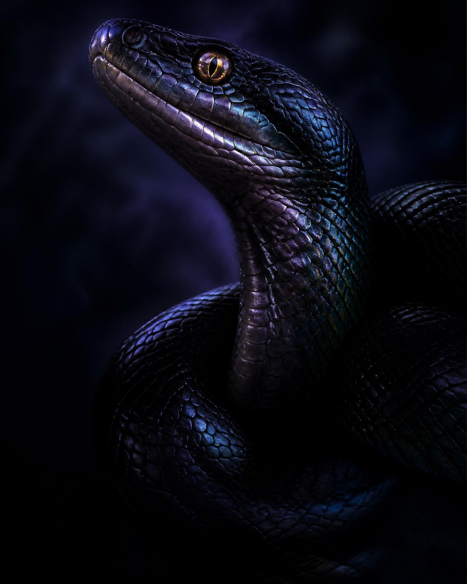 Serpiente mística respirando en la oscuridad